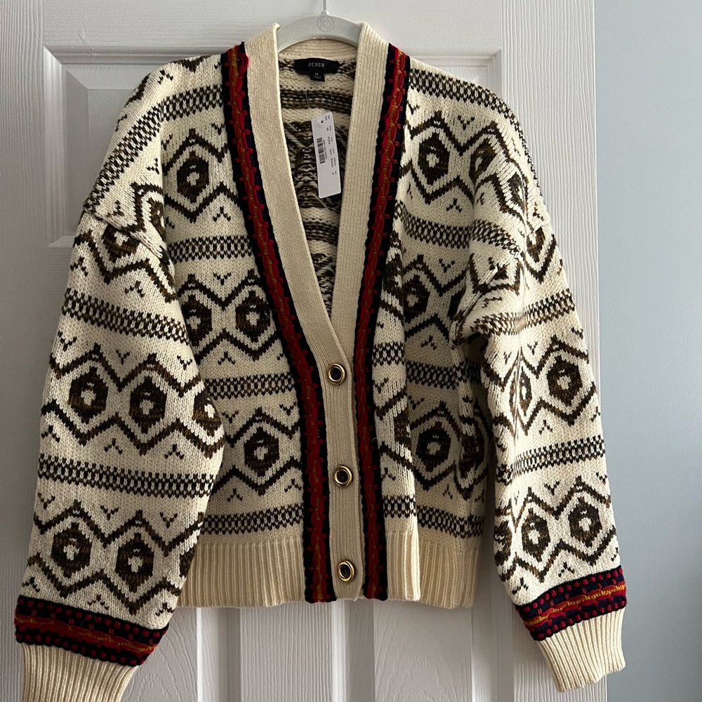J.Crew Diamond Fair Isle Cardigan Sweater